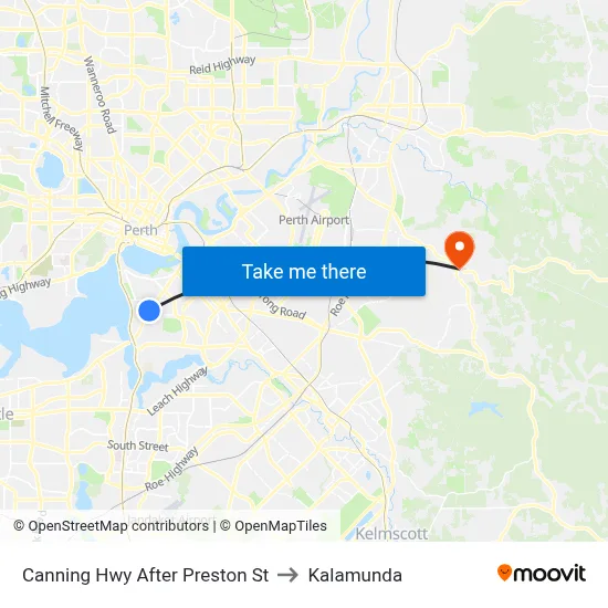Canning Hwy After Preston St to Kalamunda map