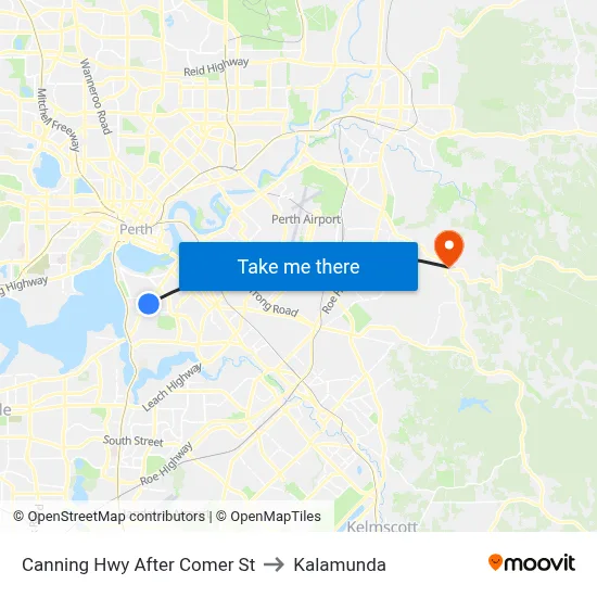 Canning Hwy After Comer St to Kalamunda map