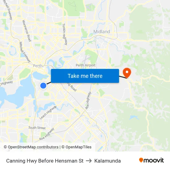 Canning Hwy Before Hensman St to Kalamunda map