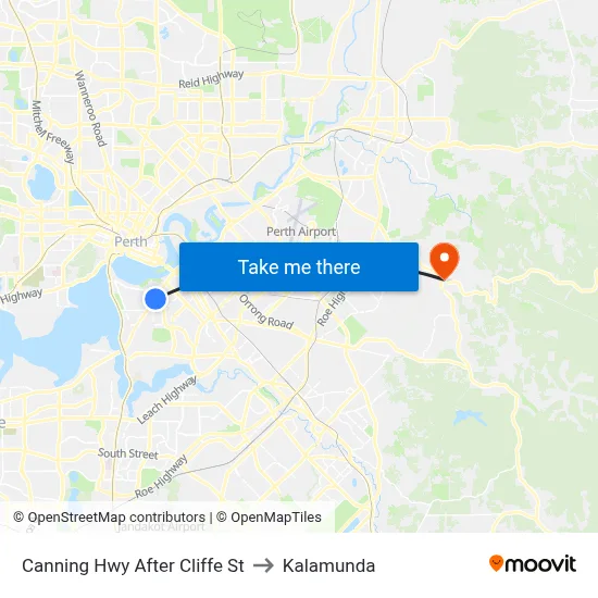 Canning Hwy After Cliffe St to Kalamunda map