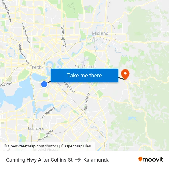 Canning Hwy After Collins St to Kalamunda map