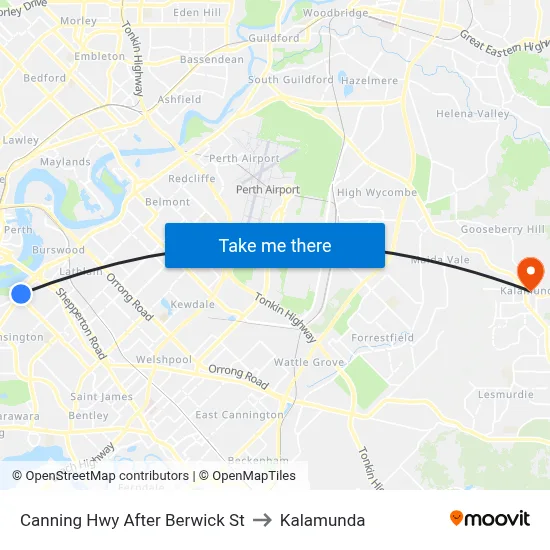 Canning Hwy After Berwick St to Kalamunda map