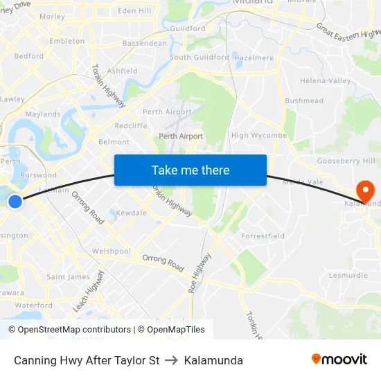 Canning Hwy After Taylor St to Kalamunda map