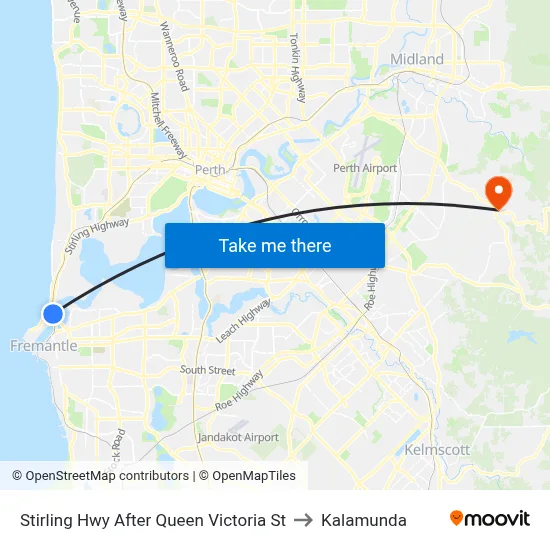 Stirling Hwy After Queen Victoria St to Kalamunda map