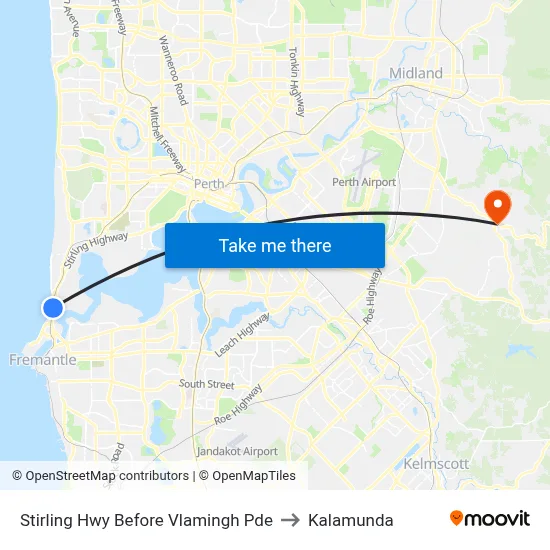 Stirling Hwy Before Vlamingh Pde to Kalamunda map