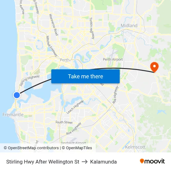 Stirling Hwy After Wellington St to Kalamunda map