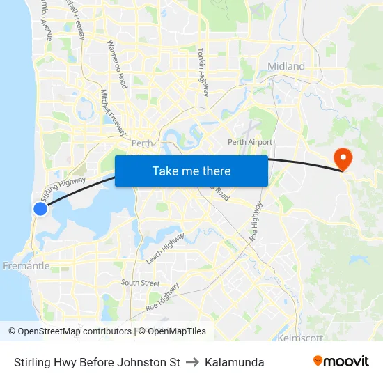 Stirling Hwy Before Johnston St to Kalamunda map