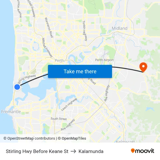 Stirling Hwy Before Keane St to Kalamunda map
