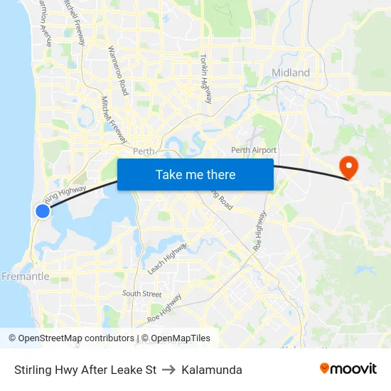 Stirling Hwy After Leake St to Kalamunda map