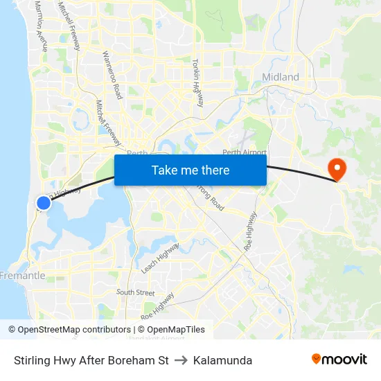Stirling Hwy After Boreham St to Kalamunda map