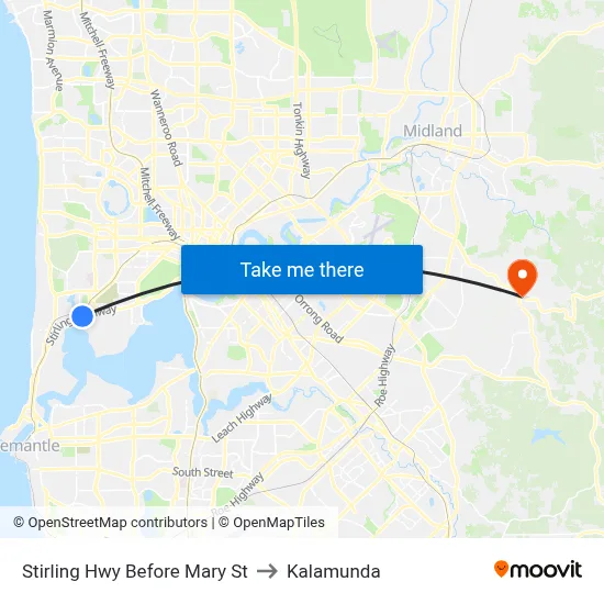 Stirling Hwy Before Mary St to Kalamunda map