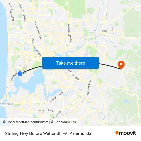 Stirling Hwy Before Walter St to Kalamunda map