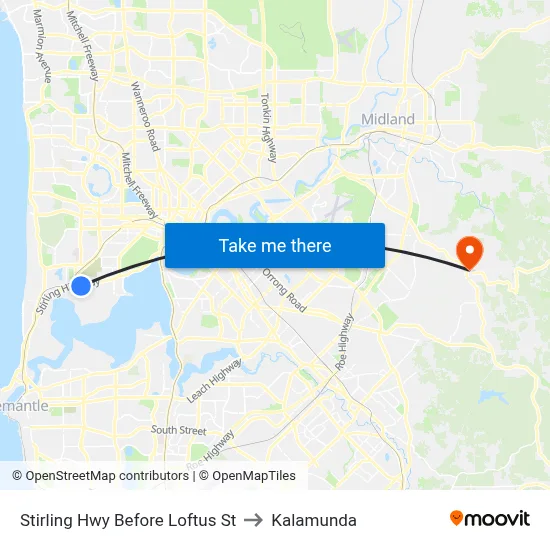 Stirling Hwy Before Loftus St to Kalamunda map