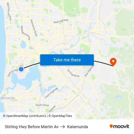 Stirling Hwy Before Martin Av to Kalamunda map