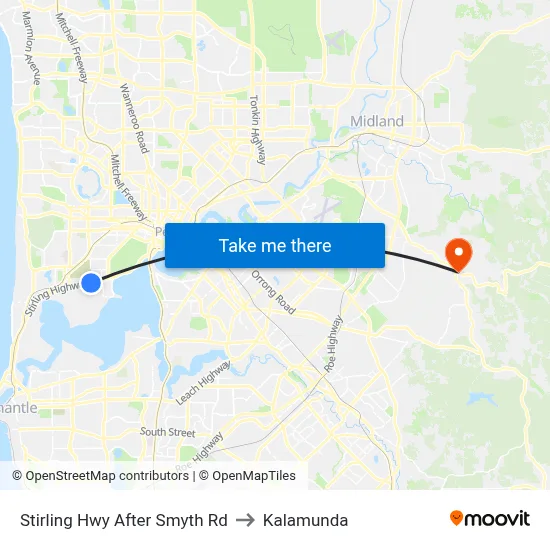 Stirling Hwy After Smyth Rd to Kalamunda map
