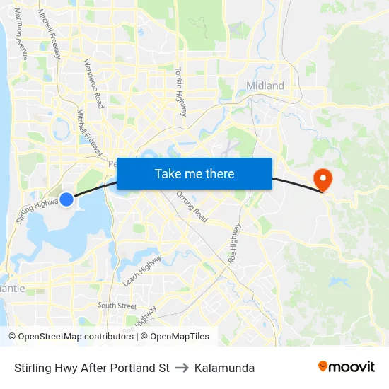 Stirling Hwy After Portland St to Kalamunda map