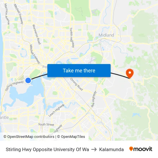 Stirling Hwy Opposite University Of Wa to Kalamunda map