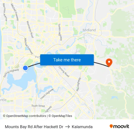 Mounts Bay Rd After Hackett Dr to Kalamunda map
