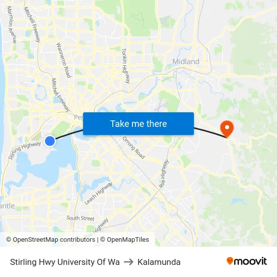 Stirling Hwy University Of Wa to Kalamunda map
