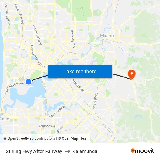 Stirling Hwy After Fairway to Kalamunda map