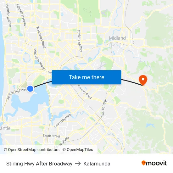 Stirling Hwy After Broadway to Kalamunda map