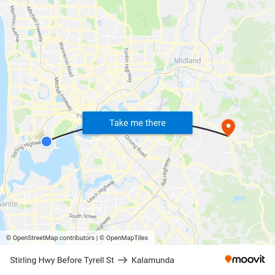 Stirling Hwy Before Tyrell St to Kalamunda map