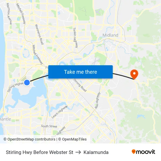 Stirling Hwy Before Webster St to Kalamunda map