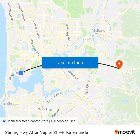Stirling Hwy After Napier St to Kalamunda map
