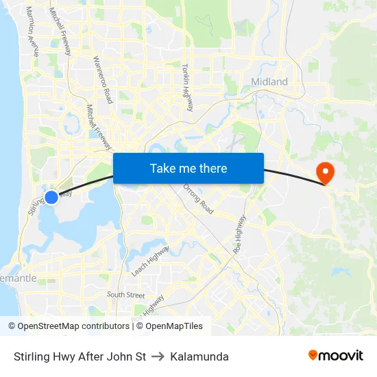 Stirling Hwy After John St to Kalamunda map