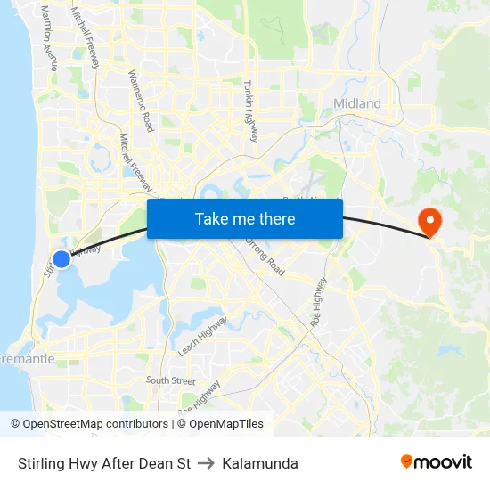 Stirling Hwy After Dean St to Kalamunda map