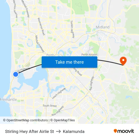 Stirling Hwy After Airlie St to Kalamunda map