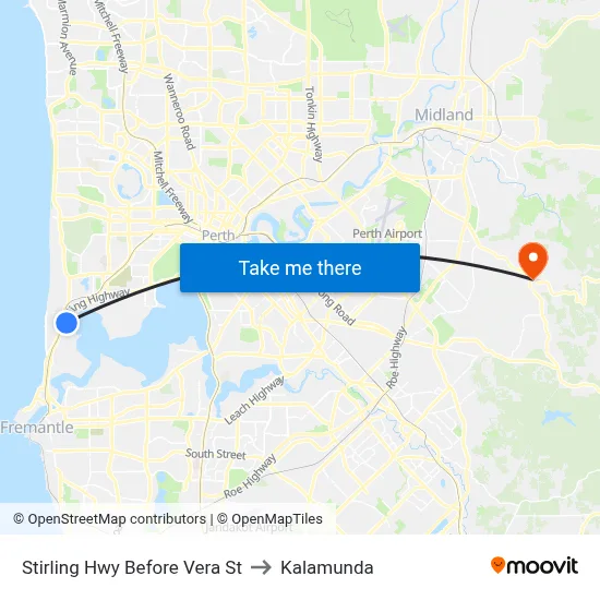 Stirling Hwy Before Vera St to Kalamunda map