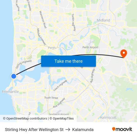 Stirling Hwy After Wellington St to Kalamunda map