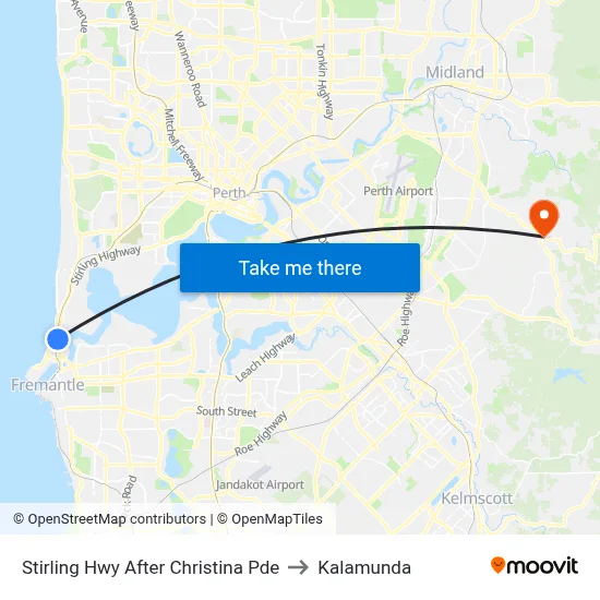 Stirling Hwy After Christina Pde to Kalamunda map