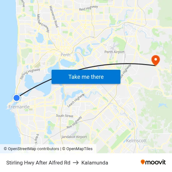 Stirling Hwy After Alfred Rd to Kalamunda map