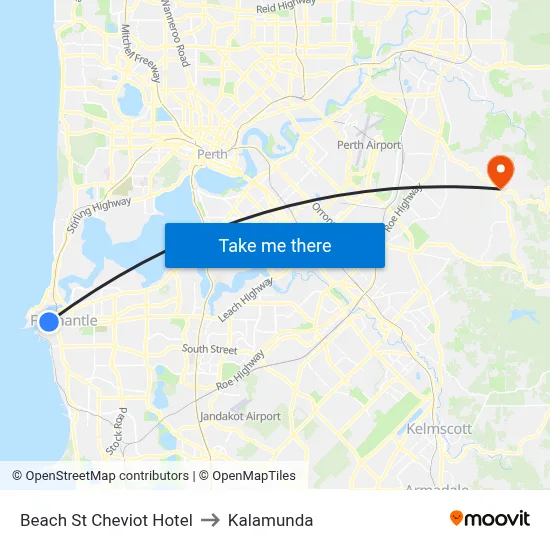 Beach St Cheviot Hotel to Kalamunda map