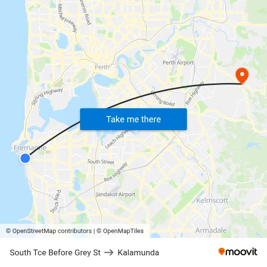 South Tce Before Grey St to Kalamunda map