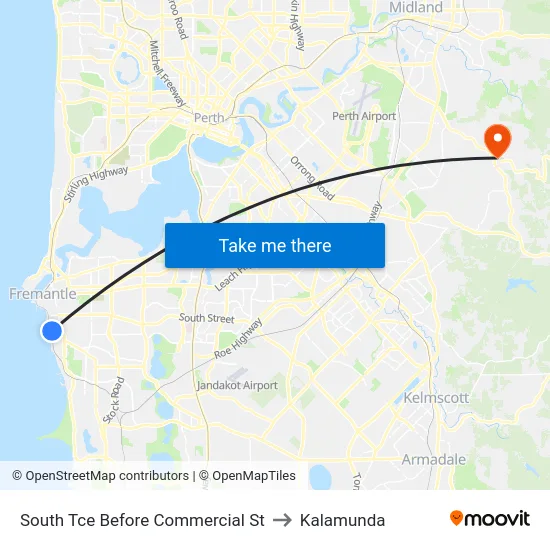 South Tce Before Commercial St to Kalamunda map