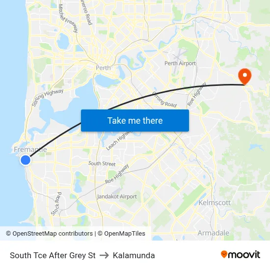 South Tce After Grey St to Kalamunda map