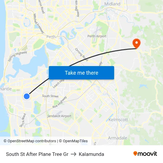 South St After Plane Tree Gr to Kalamunda map