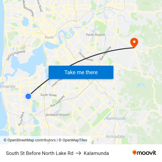 South St Before North Lake Rd to Kalamunda map