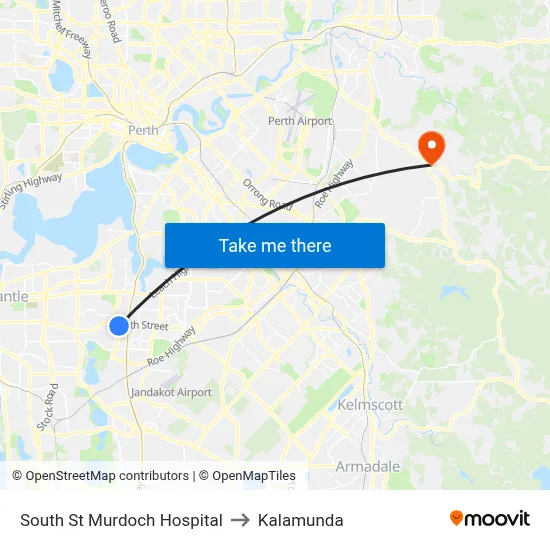 South St Murdoch Hospital to Kalamunda map