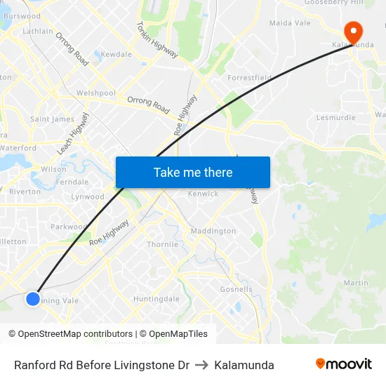 Ranford Rd Before Livingstone Dr to Kalamunda map