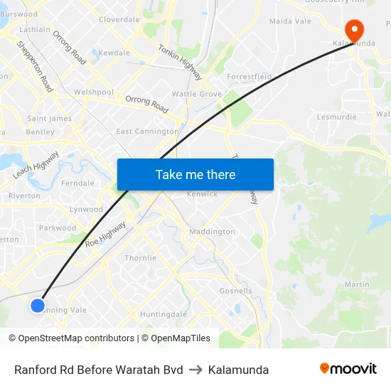Ranford Rd Before Waratah Bvd to Kalamunda map