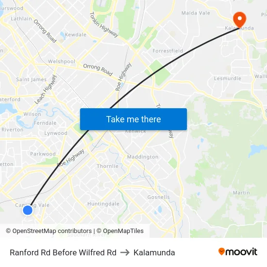 Ranford Rd Before Wilfred Rd to Kalamunda map