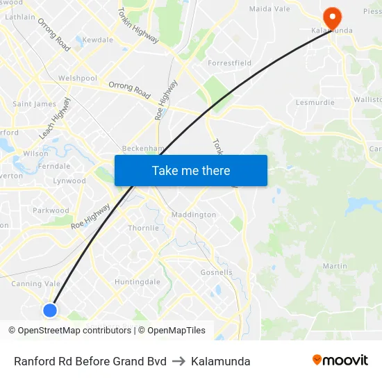 Ranford Rd Before Grand Bvd to Kalamunda map