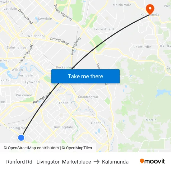 Ranford Rd - Livingston Marketplace to Kalamunda map