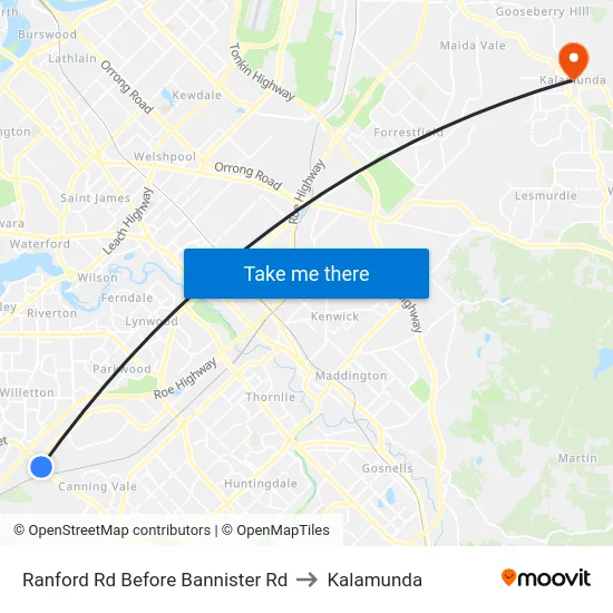 Ranford Rd Before Bannister Rd to Kalamunda map