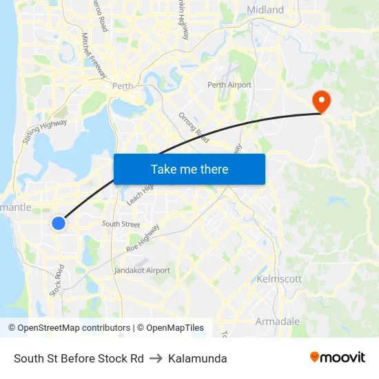 South St Before Stock Rd to Kalamunda map