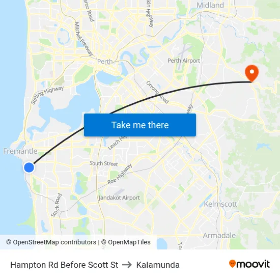 Hampton Rd Before Scott St to Kalamunda map
